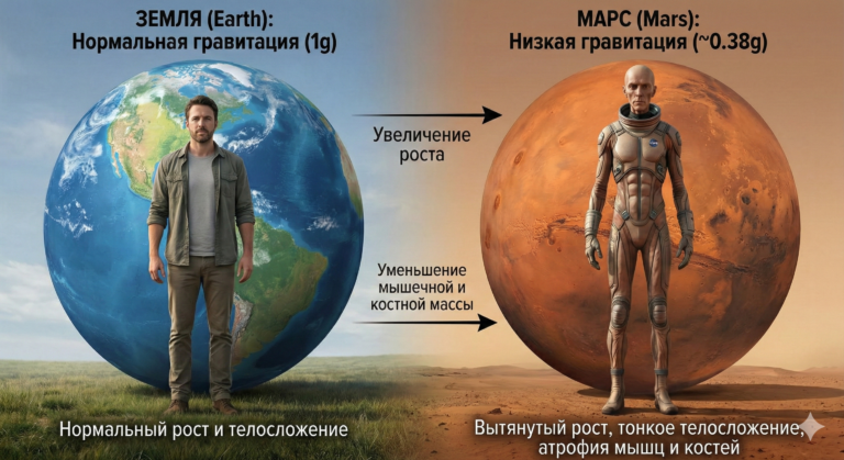 Как гравитация Марса изменит тело человека