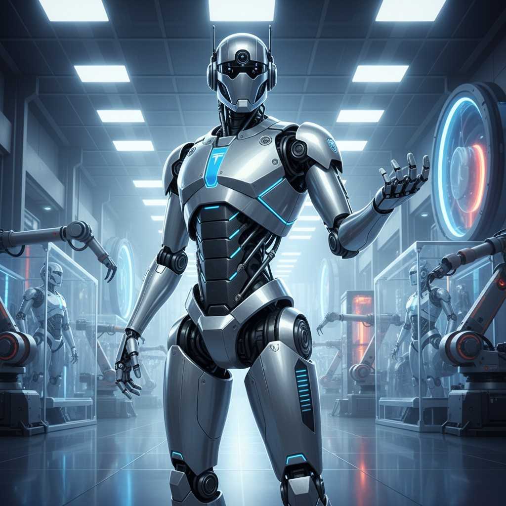 Ранняя версия робота Optimus, демонстрирующая его потенциал для выполнения различных задач в промышленной среде.
